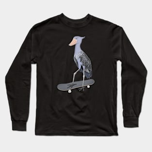 Shoebill Bird Skateboard Birdwatcher Animal Biologist Long Sleeve T-Shirt